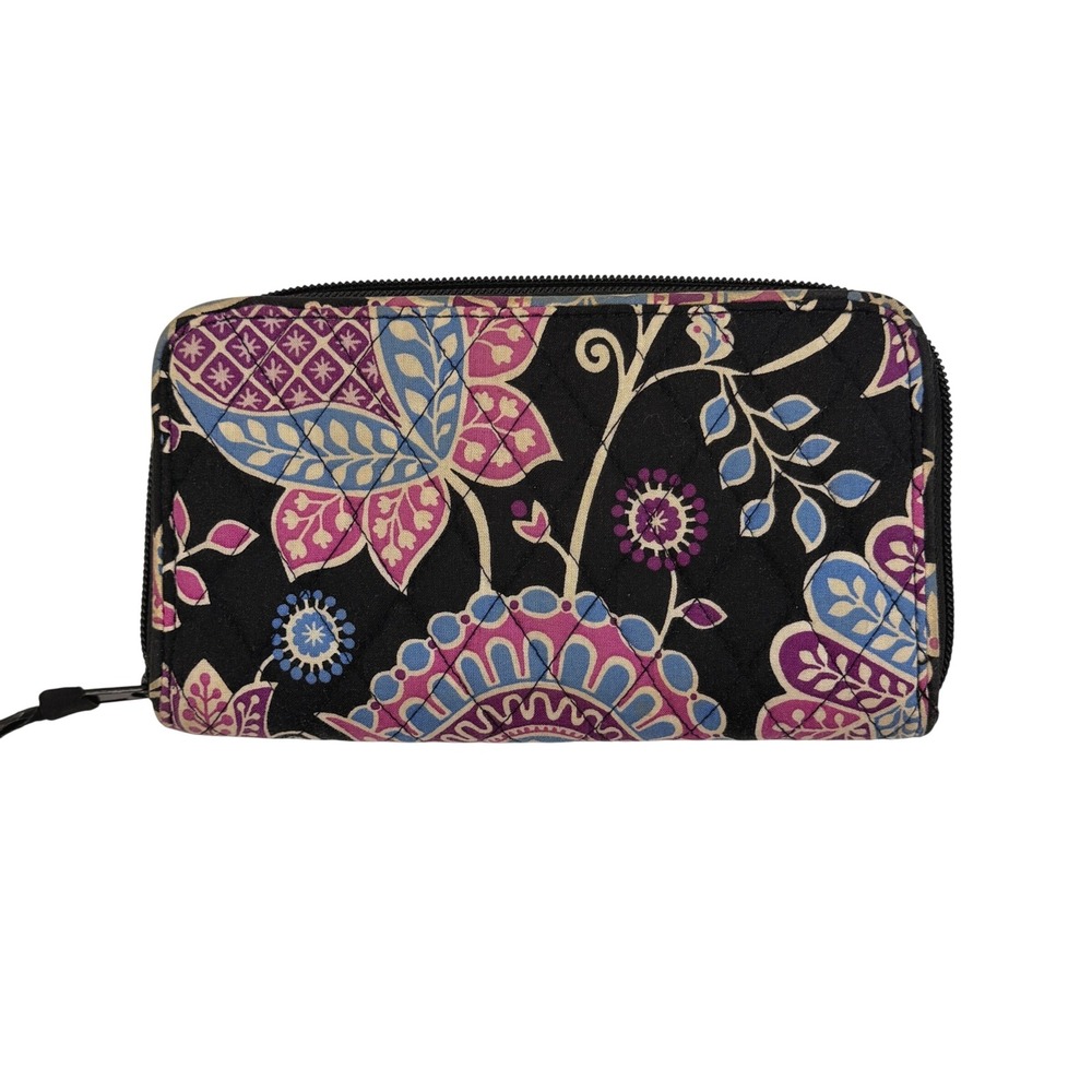 Vera Bradley Plum Crazy Zip Around Wallet Floral Quilted Organizer Purple Pink